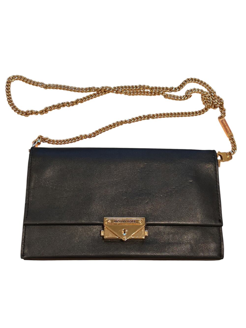 Michael Kors Black Leather Wallet on Chain Crossbody